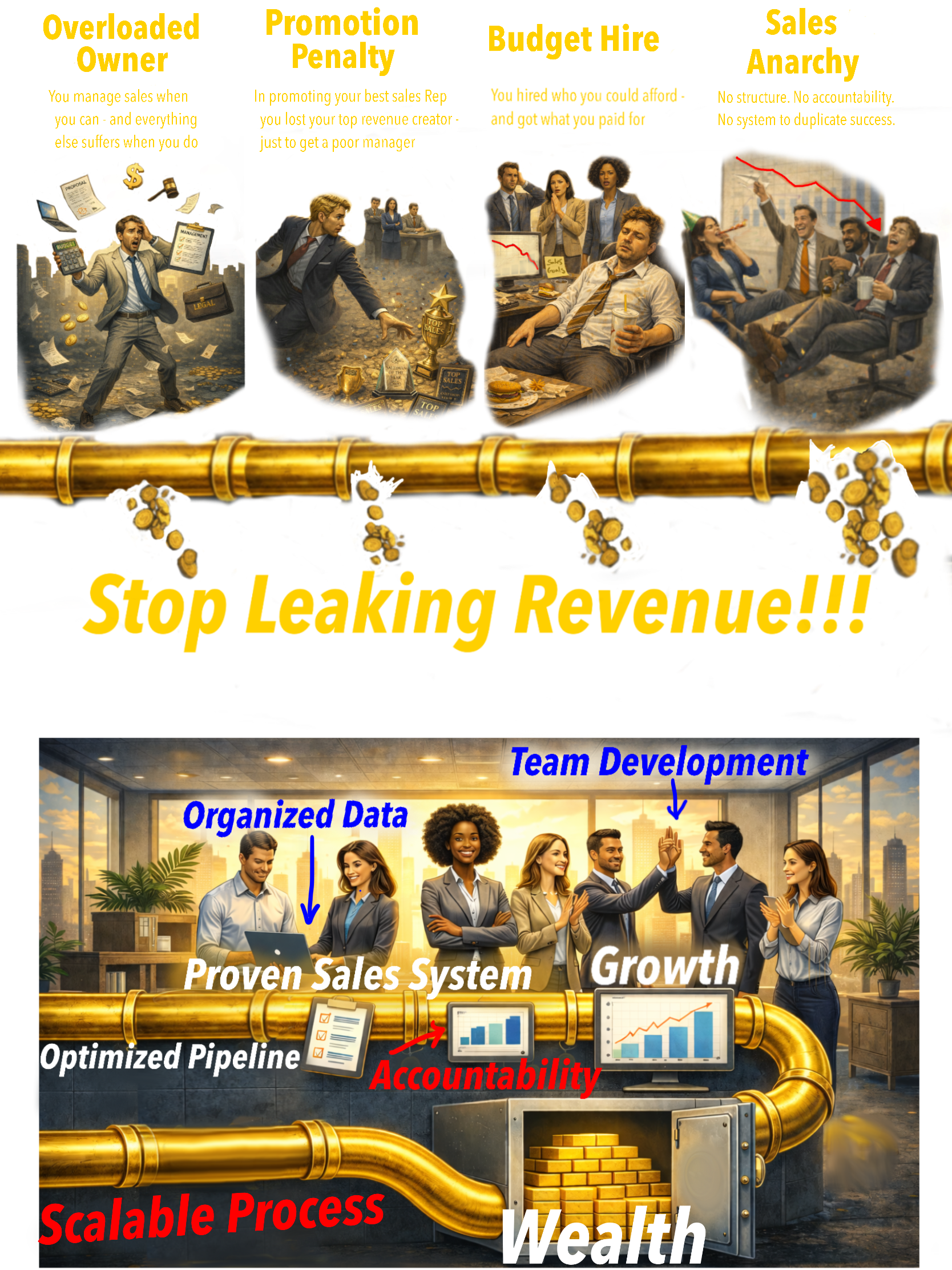 Revenue leak diagram with key words